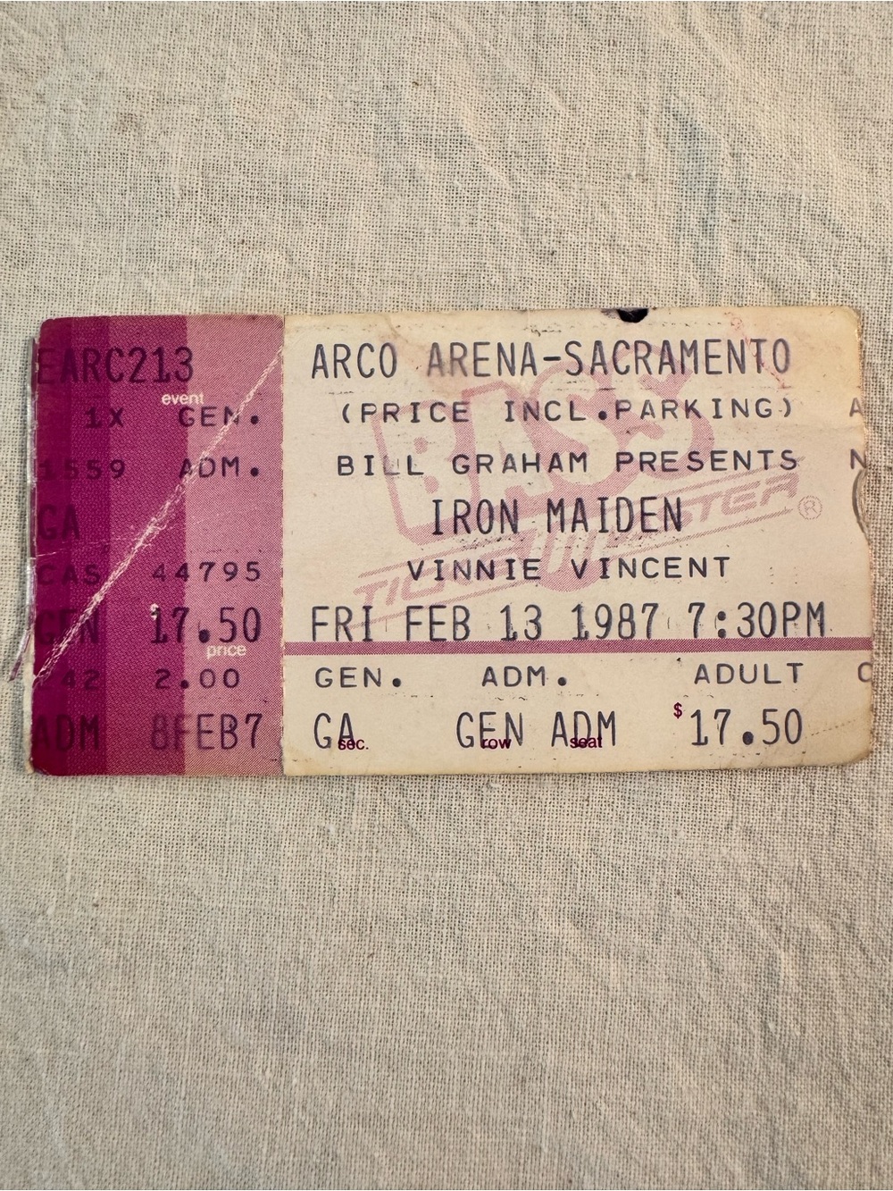 Vintage 1987 Iron Maiden Sacramento Concert Memorabilia Vinnie Vincent